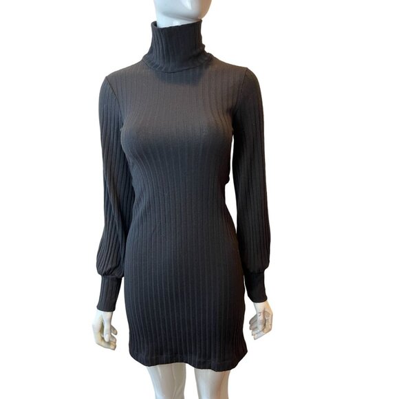 Velvet Torch Women Bodycon Dress Mini Knitted Turtleneck Long Sleeve Rib Black M - Picture 1 of 6